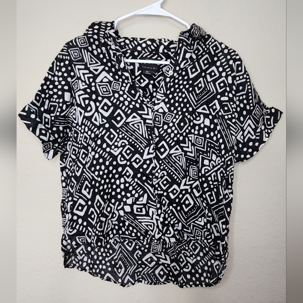 Tahari Linen Button Down Top Size Large